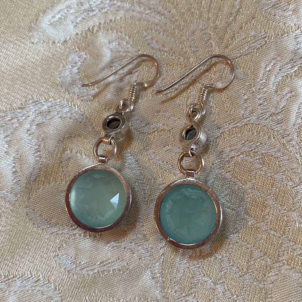 New Aqua chalcedony, blue topaz & sterling silver earrings - Picture 2 of 4